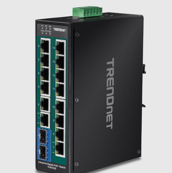 TRENDnet - Ti-pg162 - 16-Port Industrial Gigabit PoE+ DIN-Rail Switch